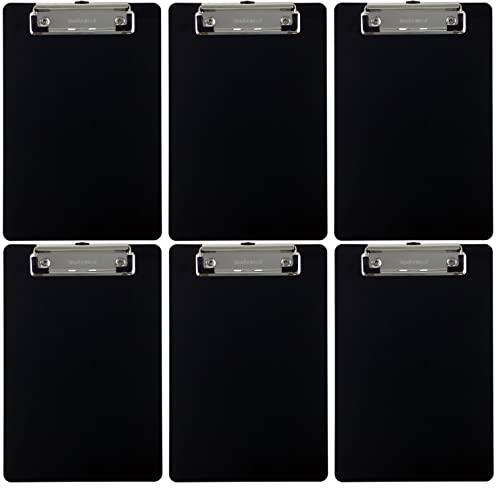 Trade Quest 6-Pack Memo Clipboards - 6"x9" Low Profile Clip, Durable Plastic (Black)