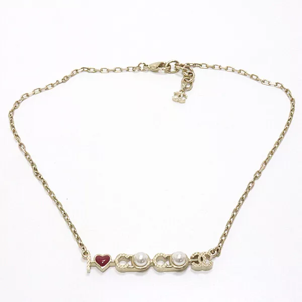 CHANEL Necklace Pendant CC I LOVE COCO Heart Fake Pearl A17P Gold GP  authentic