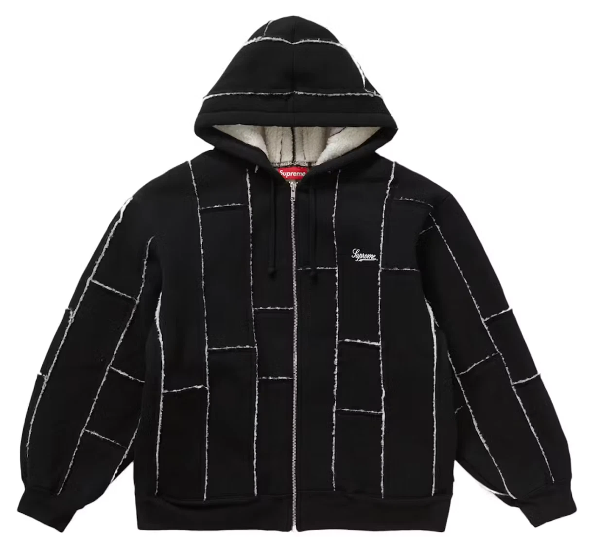 SWEAT SHIRT À CAPUCHE ZIPPÉ EN FAUSSE PEAU DE MOUTON SUPRÊME FW23 NOIR BLANC TAILLE XXL