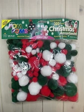 Pepperell Pom-Poms Assorted Sizes 300 Piece Jumbo Christmas Assortment USA New