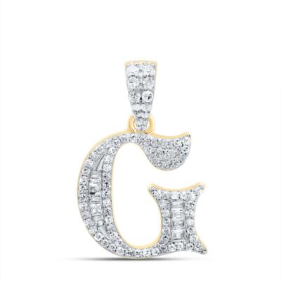 10K Gelbgold Baguette Diamant alte englische Blockschrift Initiale G Anhänger 1/4 ct