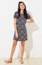 LOFT Women's T Shirt Dress XS Floral Ruched Sleeves Multicolor