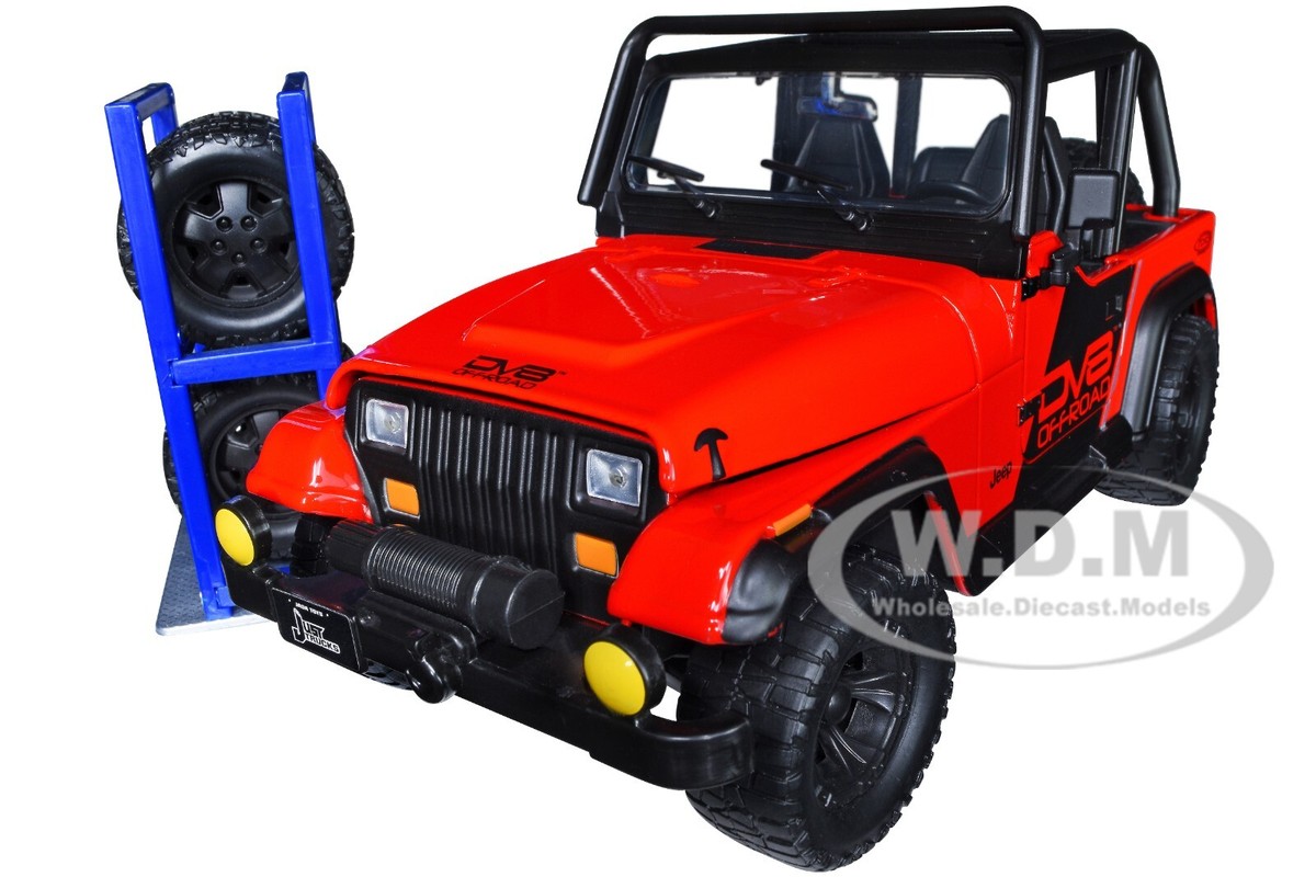 1992 JEEP WRANGLER DV8 OFF-ROAD RED & EXTRA WHEELS 1/24 DIECAST