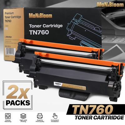 2PK TN760 TN730 Toner Cartridge w/Chip for Brother MFC-L2710DW MFC-L2750DW