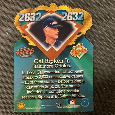 Baseball Card 1998 Pacific Die Cut Consecutive Game King 2632 Cal