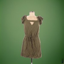 Guess Army Green Med Distressed Mini Dress V Neck 01-0163056148