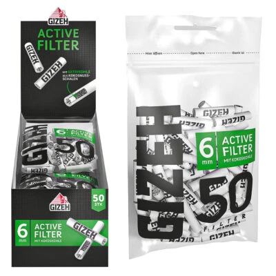 10 x 50er Beutel GIZEH Black Active Filter Aktivkohle Slim 6mm Zigarettenfilter