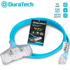 DURATECH 3FT Outdoors Extension Cord 3-Prong Lighted End 14/3 SJTW15A 125V 1875W