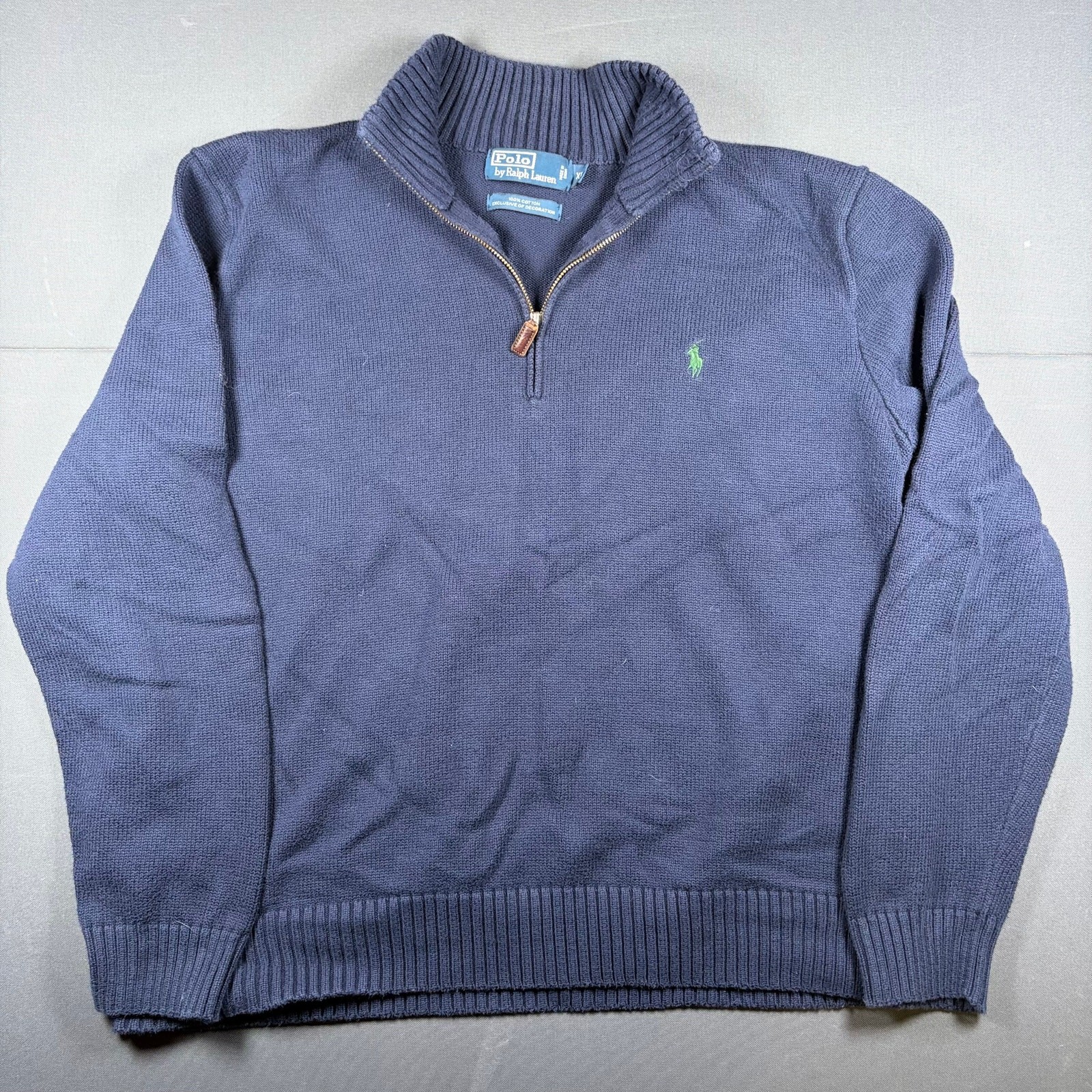 Polo Ralph Lauren Navy Blue 100% Cotton 1/4 Zip Knit Sweater Pullover Men's XL