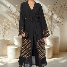 Abaya noire à sequins dorés femme – Élégante pour Ramadan, Eid et soirée