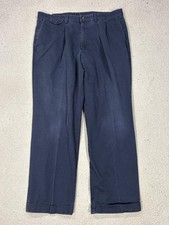 Dockers Dress Pants Mens 38 Blue Pleated Cuffed Relaxed Fit Chino Casual