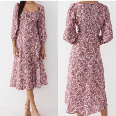 J. Crew  Sweetheart Midi Dress 3/4 Sleeve Floral Pink Stretch Sz 10