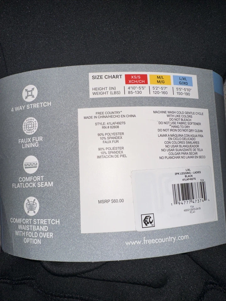 Nuevo Leggings Forrados de Piel Sintética Free Country Damas 2 Pares L/Xl Foto 4 de 4