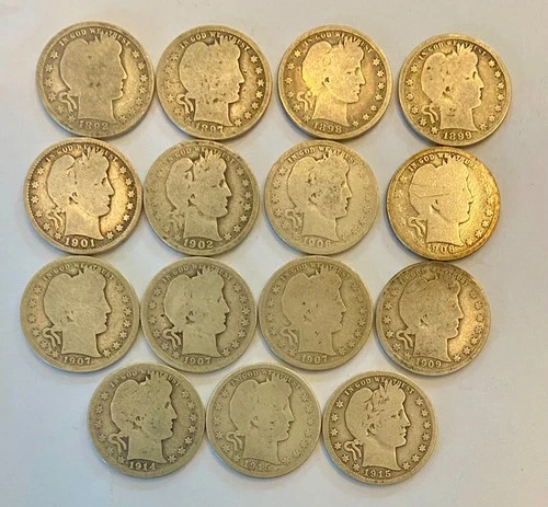 15 Different date Barber Quarters melt over $230 starter set