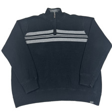Eddie Bauer 1/4 Zip Sweater Cotton Long Sleeve Black Gray Stripe Men's XL Ribbed