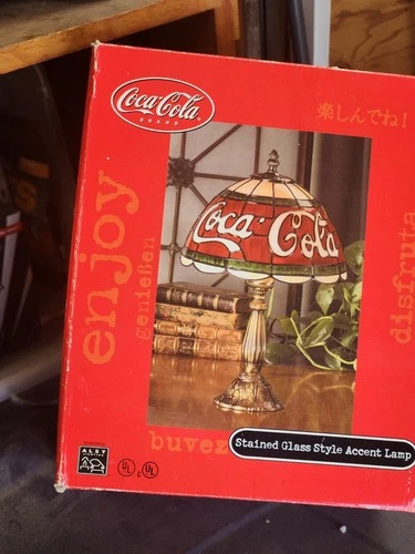 Vintage 15 Inch Coca-Cola Tiffany Style Lamp Plastic Shade Working Condition