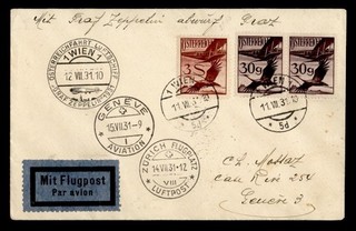 DR WHO 1931 AUSTRIA ZEPPELIN FLIGHT VIENNA TO SWITZERLAND 3S R77627