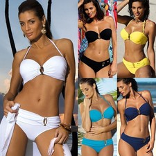 Swimsuit Womens Halter Bandeau Bikini Set Gold Metal Beach Swimwear Bathing Suit