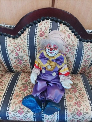 Clown Puppe Harlekin Keramik -Stoffpuppe Dekoration Ca. 13,5cm Vintage - Bild 1 von 2