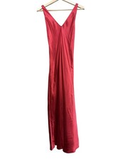 Frederick's of Hollywood Red Satin Slip Dress With V-Neckline  Crisscross Med