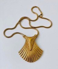 1970s TRIFARI Signed Egyptian Revival Gold Necklace Snake Chain Art Deco