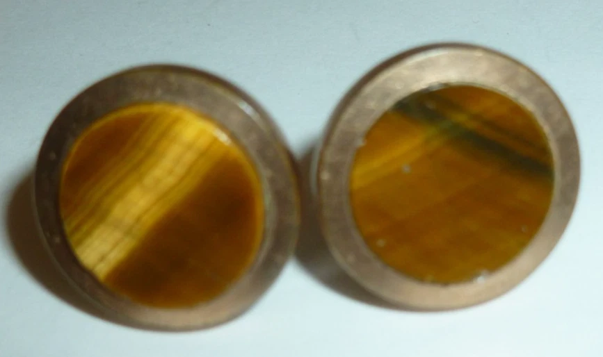 Antique  Victorian Cufflinks Pat. 1883 Natural Tiger's Eye Gemstone Gold Filled - Image 3 of 4