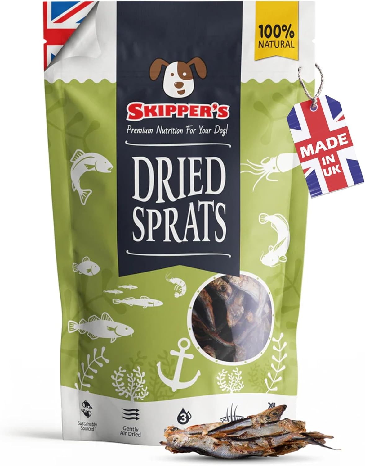 SKIPPER'S Dried Sprats Dog Treats - High in Protein with Essential Omega 3 Oils
