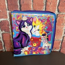 Vintage 90s Lisa Frank Playtime Cats Kitten Large Zip 3 Ring Binder 13"x12"