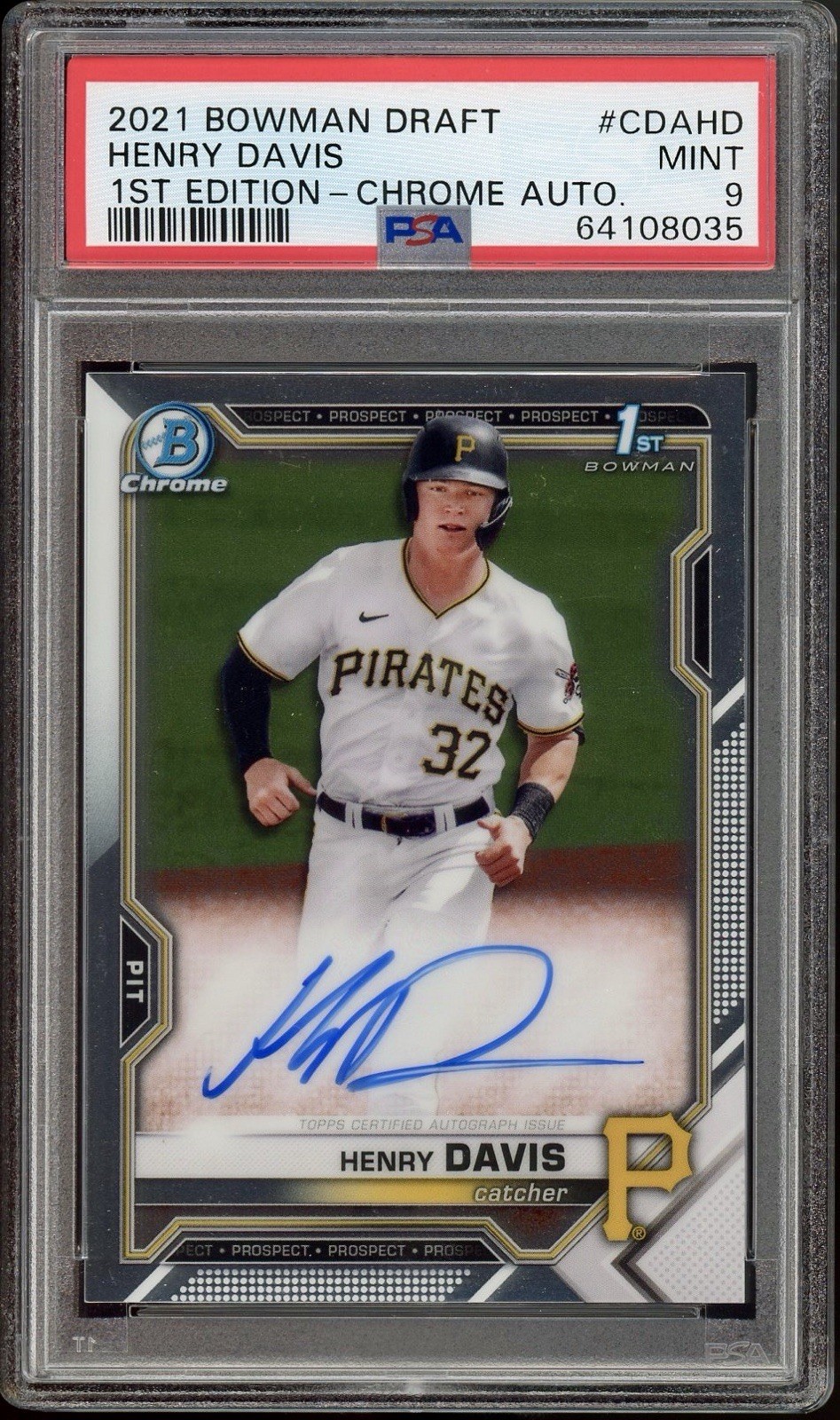 2021 MLB Bowman Draft Henry Davis CDA-HD 1st Bowman Chrome Auto PSA 9 Pirates🔥