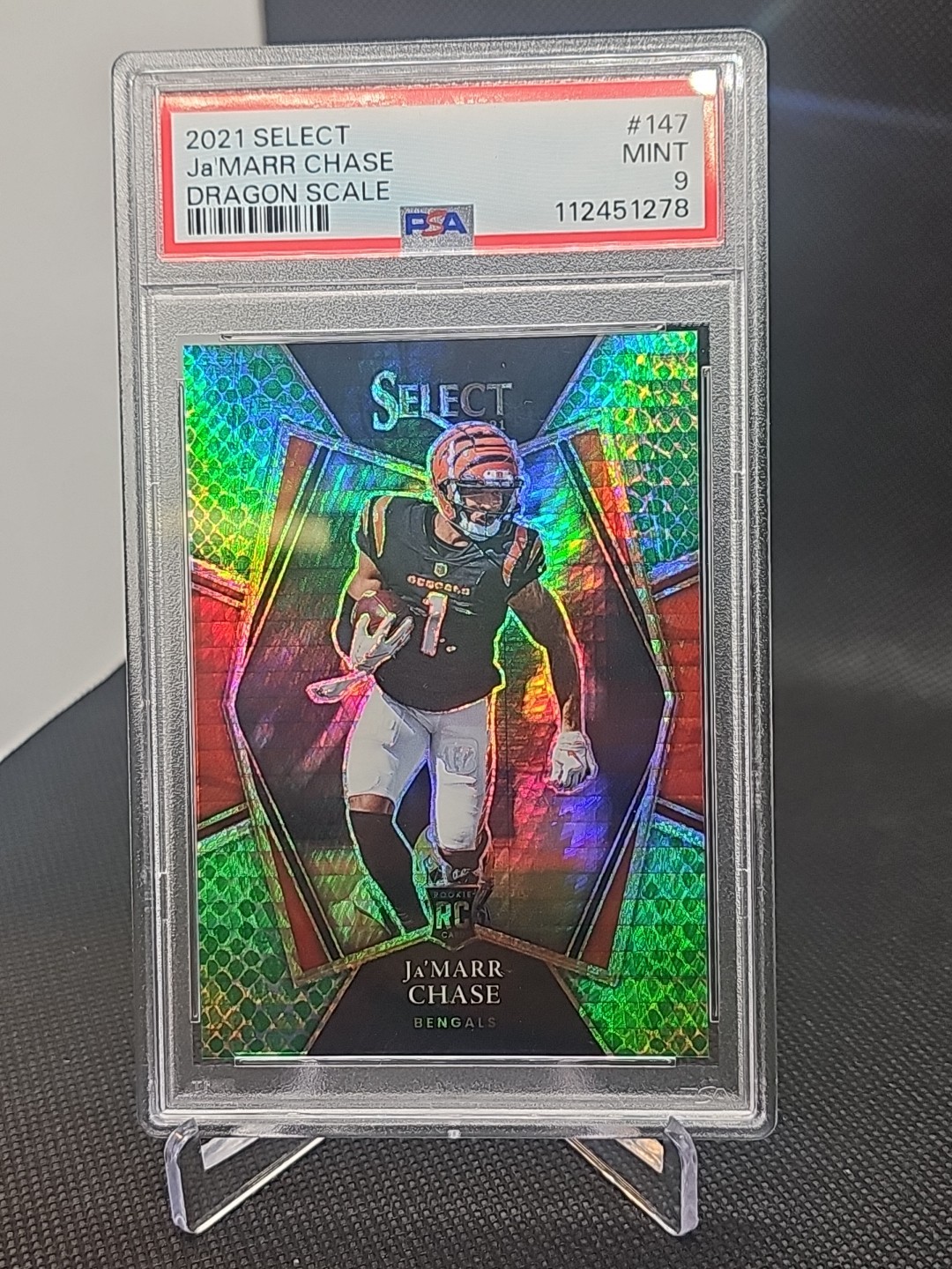 2021 Panini Select-Premier Level Ja'Marr Chase #147 Dragon Scale Prizm /89 (RC)