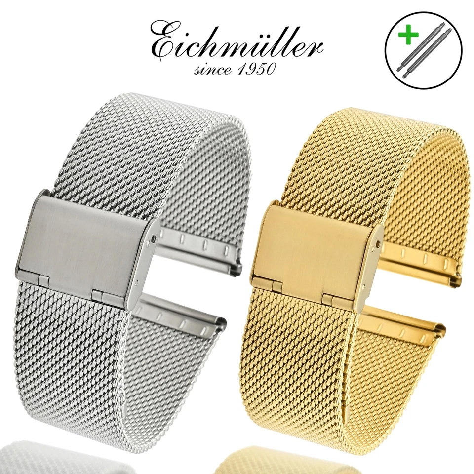 Eichmüller Milanaise Uhrenband Fein in 12/14/16/18/20 mm Stahl Silber Gold