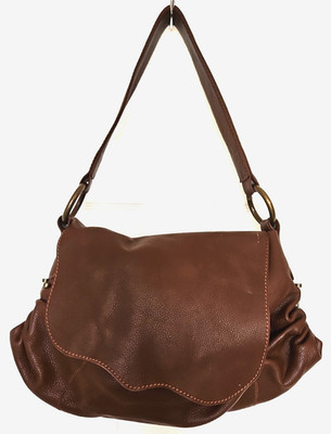 Chi Carlos Falchi Large Brown Pebbled Leather Hobo Shoulder Handbag Purse Boho