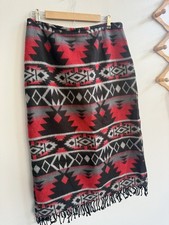 Vintage Rod’s Aztec Midi Skirt W/ Fringe Back Slit Side Zip Sz XL Rare Find!