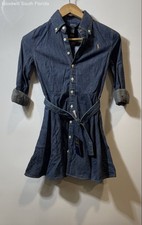 Authentic Polo Ralph Lauren Girls Blue Denim Belted Shirt Dress Size 8