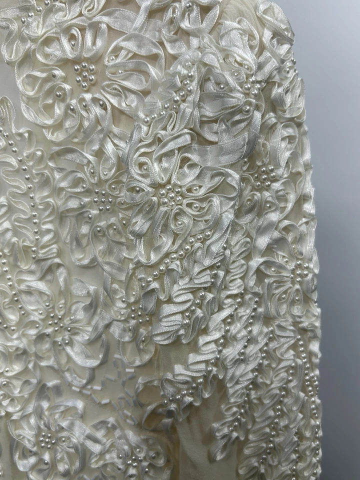 Vestido de novia Sylvia Ann 100 % seda color marfil bordado con cuentas, talla 11/12. 2P Foto 4 de 4