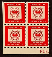 Travelstamps: 1976-1977 Order of the Amaranth Charity Stamp Block of 4 - MNH OG