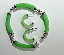 Genuine Jade Bracelet with Matching  Earring Set. Sterling Silver.