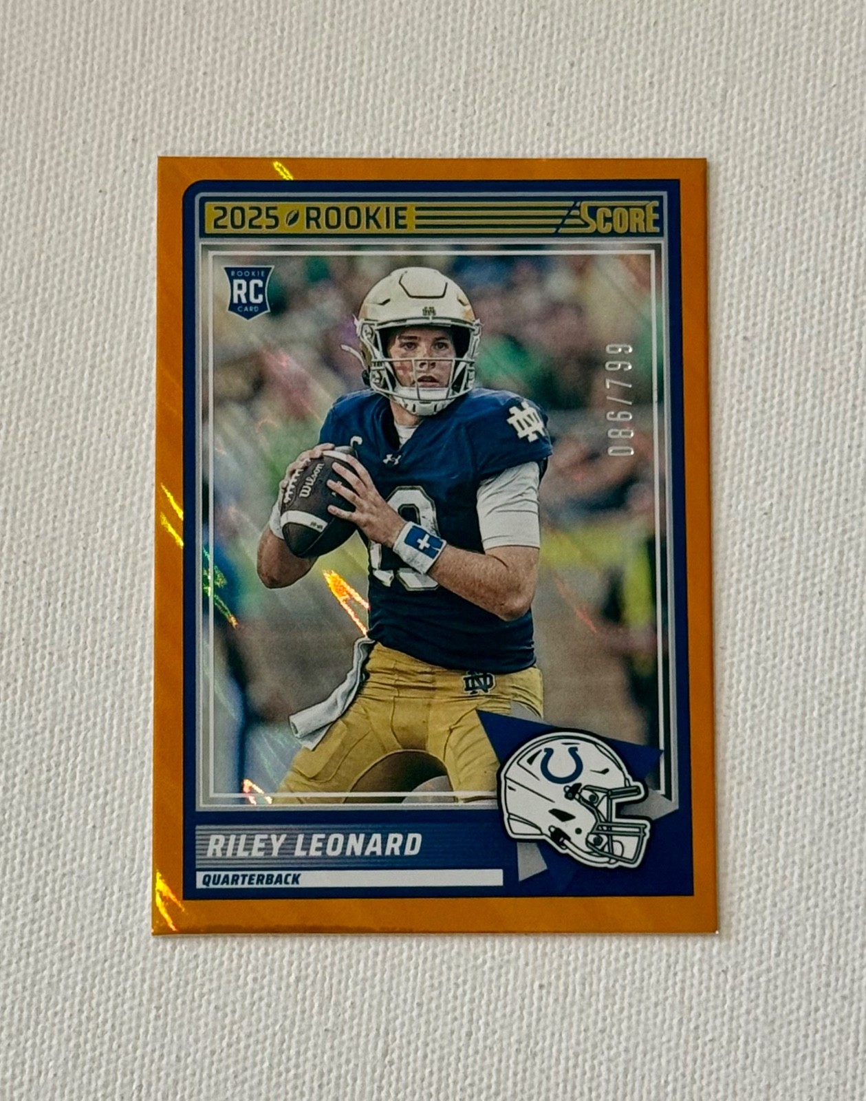 2025 Score Rookies Lava #9 Riley Leonard RC /799 Numbered PARALLEL Notre Dame