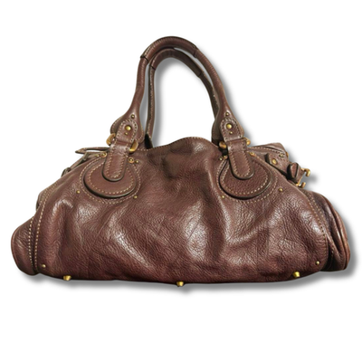 Chloe Paddington Handbag Tote Leather Dark Brown Padlock Key w