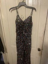 Multicolored Sequin Prom Dress Size 6 Spaghetti Straps And Thigh Slit
