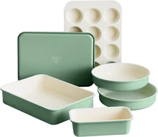 GreenLife 6 Piece Nonstick Bakeware Set, Non-Toxic 6 Sage 