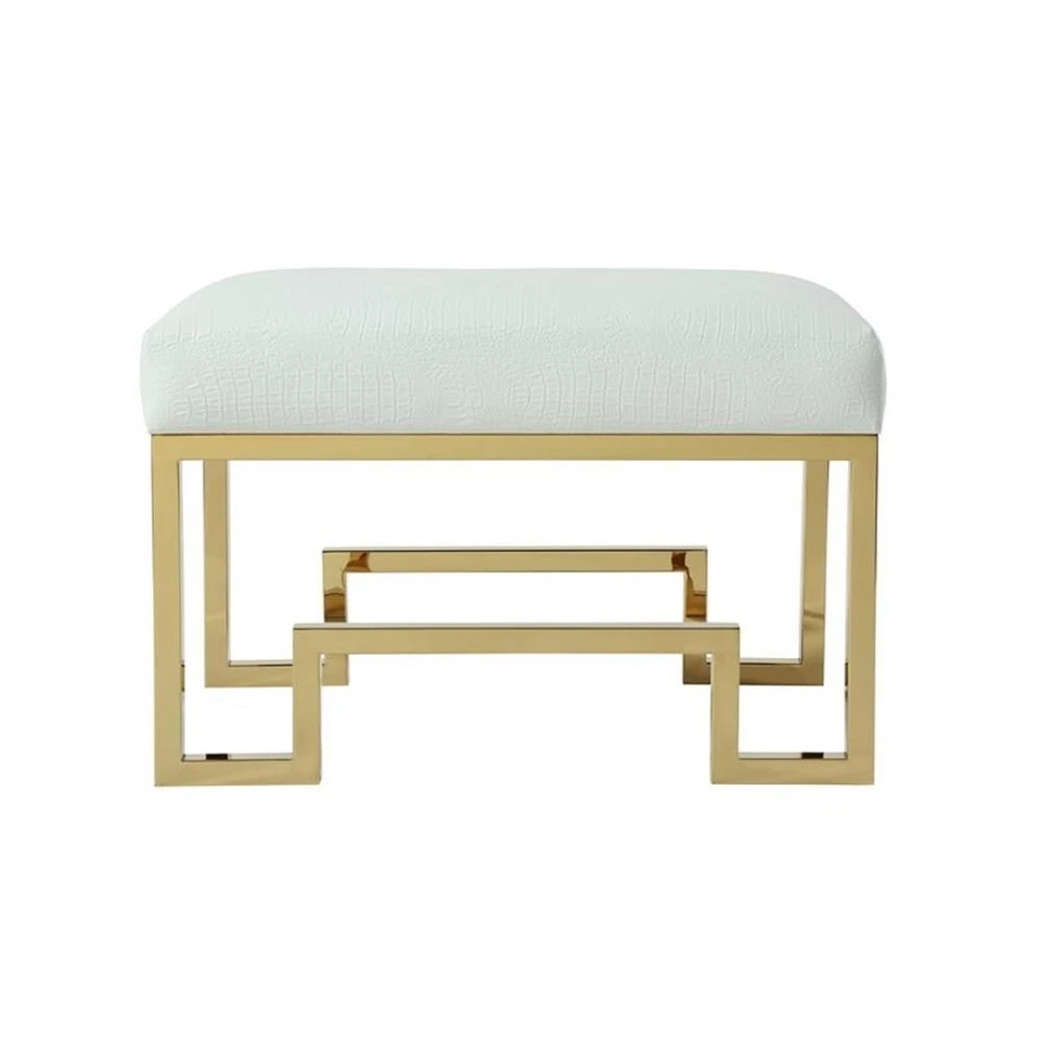 Pangea Home Laurence 18" Stainless Steel Stool in Gold & Faux White Gator - Image 2 of 4