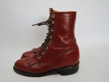 Justin Womens Size 5.5 B Red Leather Laces Kilted Cowboy Western Boots