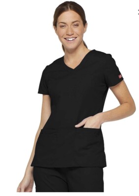 Dickies Women's EDS Signature V-Neck Top with Multiple Patch Pockets, Black XL