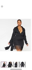 Black Long Sleeve Tassel Hem Drape Detail Bodycon Dress