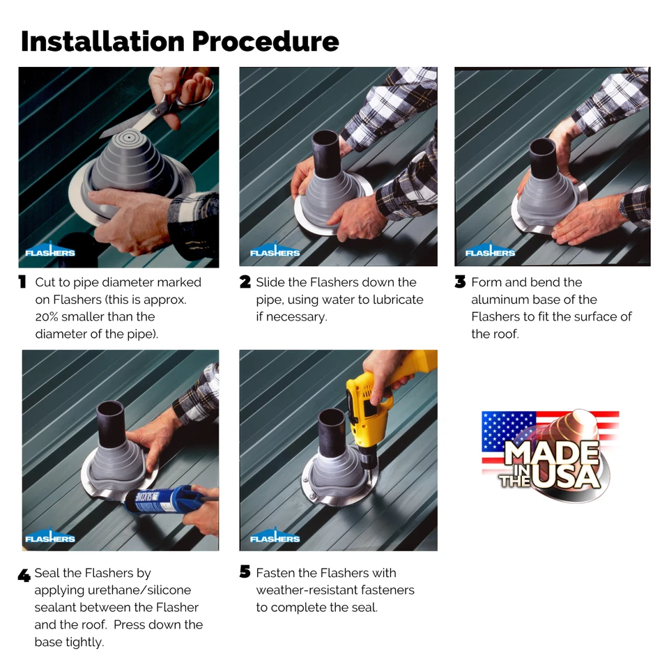 Flashers Silicone Round Metal Roof Pipe Flashing Boot (Size#1-9) Made in USA - Image 3 of 4