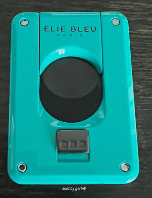 Elie Bleu Slide Button Cigar Cutter, Teal Lacquer Finish, EBC4413