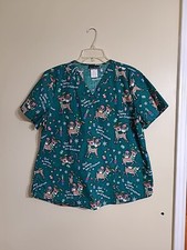 Cherokee Owl Be Home For Christmas Green Scrubs Top-Sz XL Great Condition