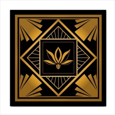 Art Deco Gold Black Square Decorative Ceramic Tile Backsplash Art