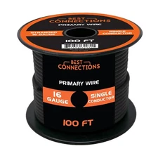 16 Gauge Car Audio Primary Wire (100ft–Black)– Remote, Power/Ground Electrical